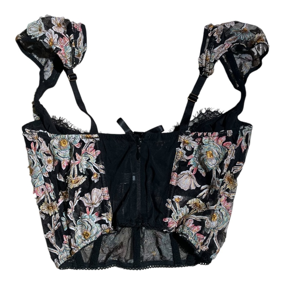 Victoria’s Secret Dream Angels Black Floral Bustier Floral Appliqué Corset - Picture 3 of 6